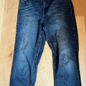 Reitmans Women's Straight Leg Jeans in Dark Blue Wash with side studs